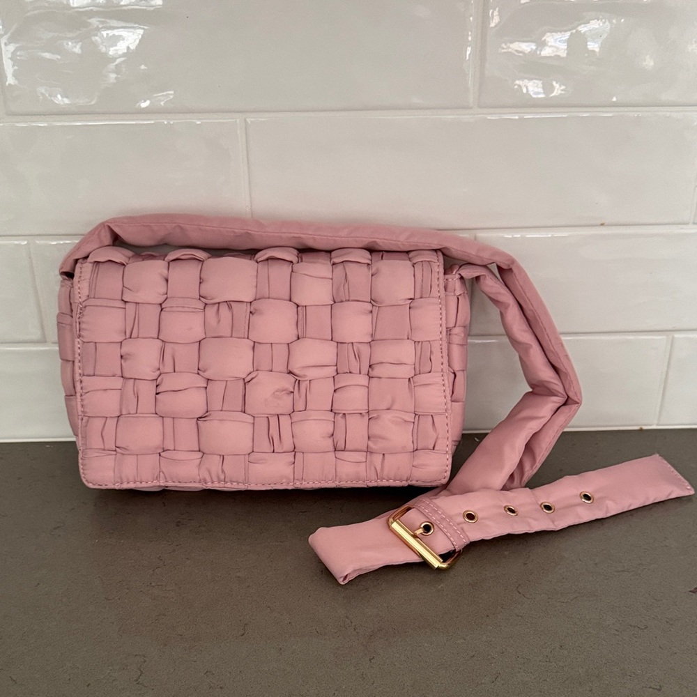 Anthropologie Pink Woven Crossbody Nylon Bag